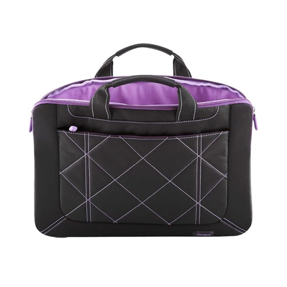 Funda para Laptop Targus 16" Interior de Felpa Diseño Moderno con Bordados y Bolsillo Delantero Pulse color Negro y Purpura TSS57401US