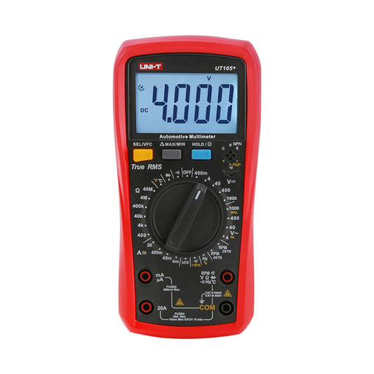 Multimetro Digital Uni-T Automotriz RMS Verdadero Voltaje Corriente Resistencia Capacitancia Frecuencia Temperatura VFC RPM UT105+