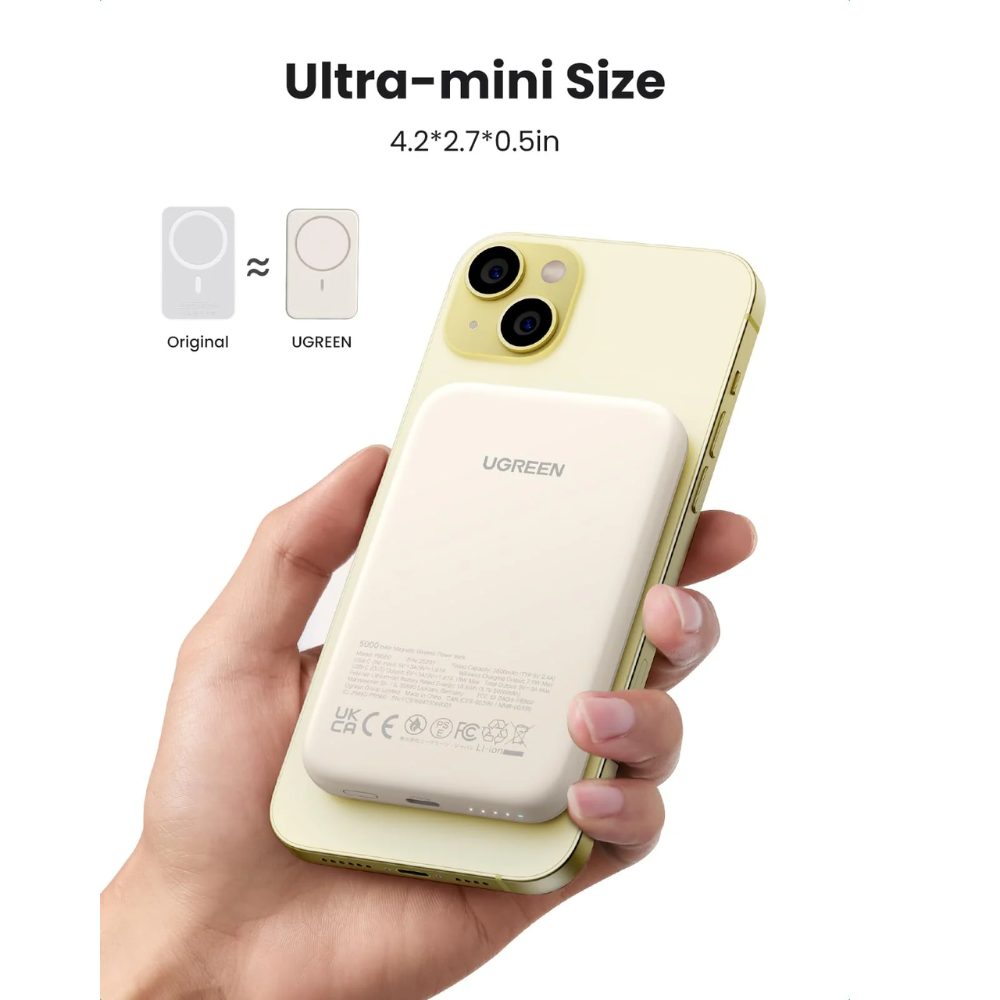Cargador Portatil Havit Power Bank Magnetico de 5.000 mAh puerto USB-C Carga Dual Simultanea Ultra Compacto color Beige 25207