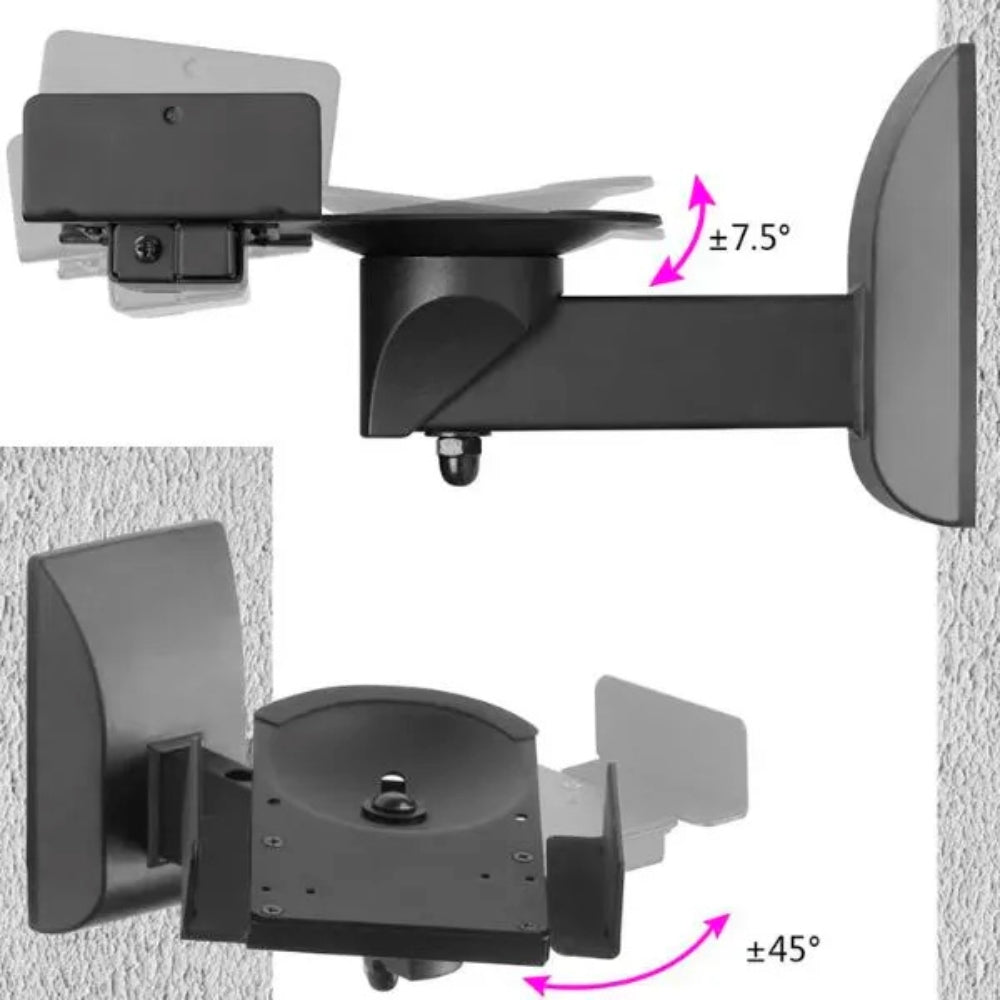 Soporte de pared Dimax para Altavoz 5.3" a 11" Soporta 25Kg 55Lb Rango Giro 45° Rango Inclinacion 7.5° B020