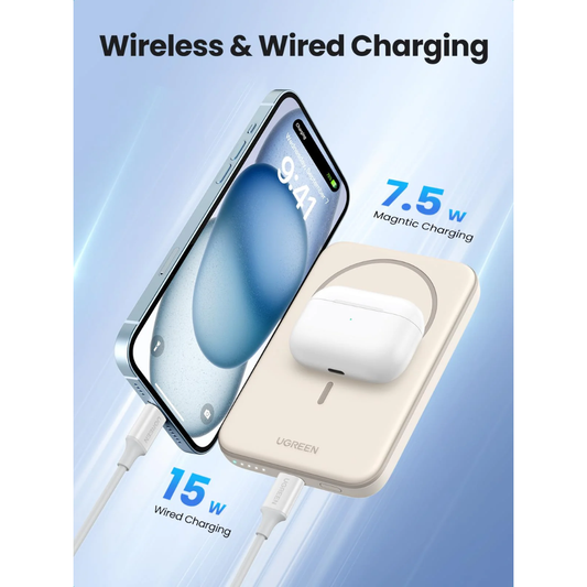 Cargador Portatil Havit Power Bank Magnetico de 5.000 mAh puerto USB-C Carga Dual Simultanea Ultra Compacto color Beige 25207