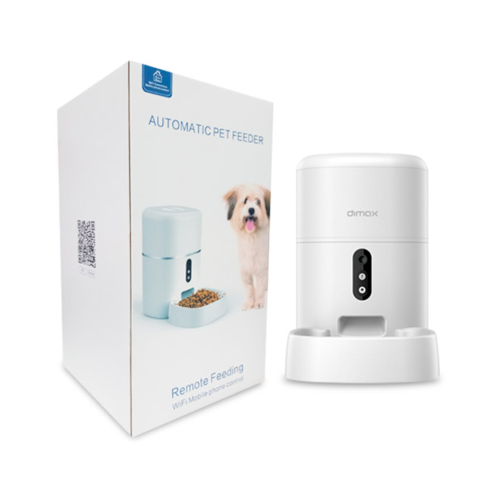 Alimentador Dimax Inteligente para Mascota Capacidad 4 Litros con Camara FHD de 3MP Vision Nocturna y Audio 2 Vias Alimentacion 220VAC y Pilas G107