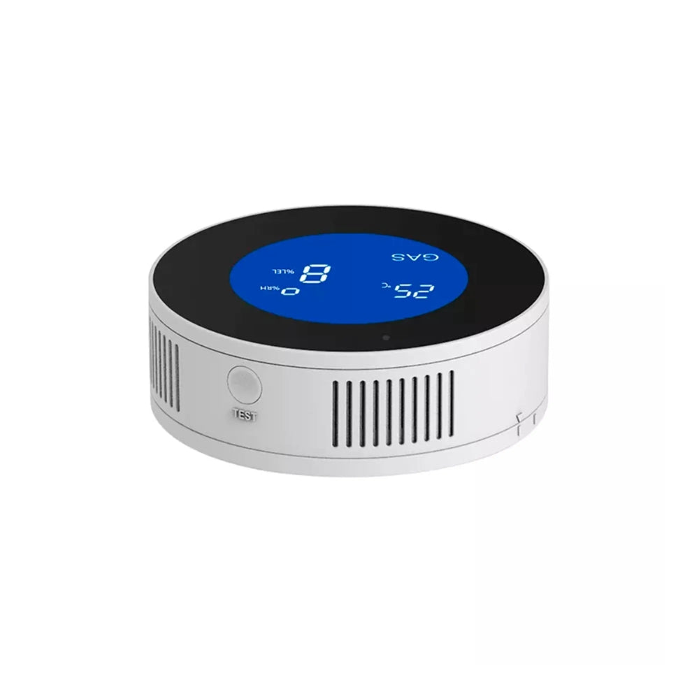 Sensor Detector de Gas Dimax Inteligente WiFi Detecta GLP GNC Deteccion 360° Pantalla LCD Vida Util Sensor 3 años Alarma Integrada 90dB Alimentacion Micro USB DMS-GS04-W