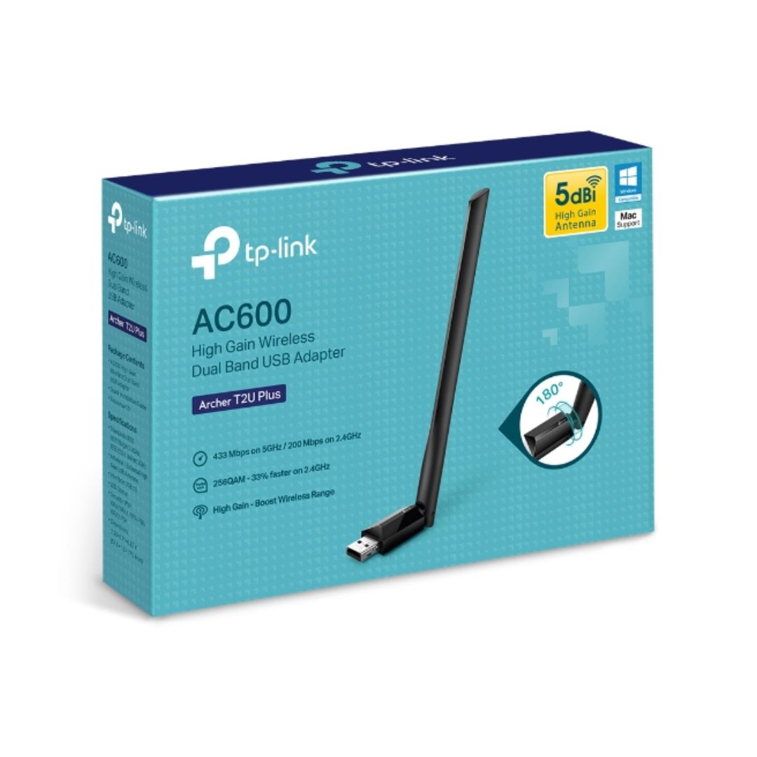 Adaptador USB a WiFi TP-Link AC600 Doble Banda Antena de 5dBi MultiDireccional ARCHER T2U PLUS