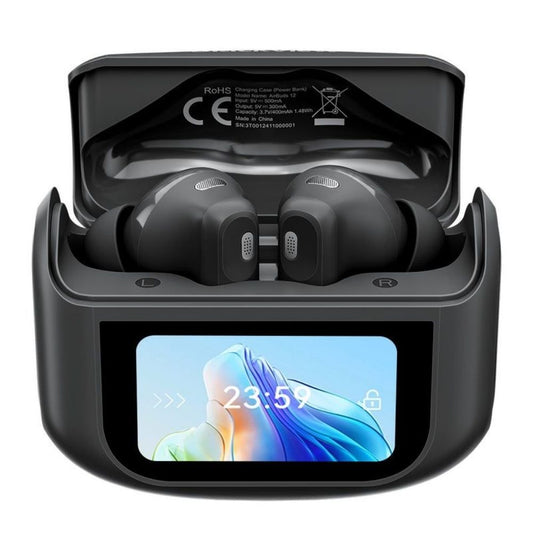 Audifonos Blackview Inalambricos Bluetooth 5.4 Autonomia hasta 5 horas y 28 horas con el estuche Estuche de Carga con Pantalla color Negro AIRBUDS 12-BK