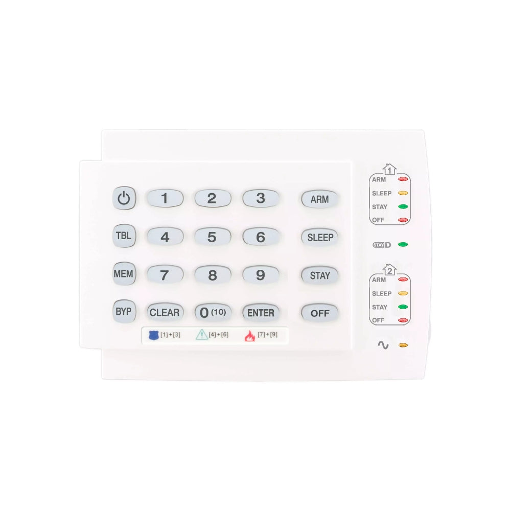 Teclado de Alarma LED Paradox Cableado de 10 Zonas y 2 particiones Iluminacion de Teclas Compatible con MG5050 y Serie SP K10H
