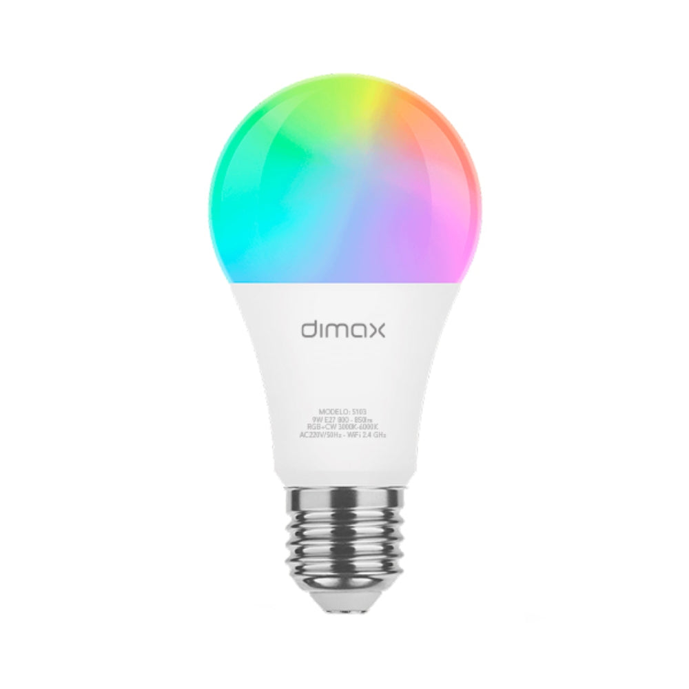 Bombilla Foco Dimax Smart RGB+CW E27 9 Watts WiFi Bluetooth Control por Voz Alexa y Google S103