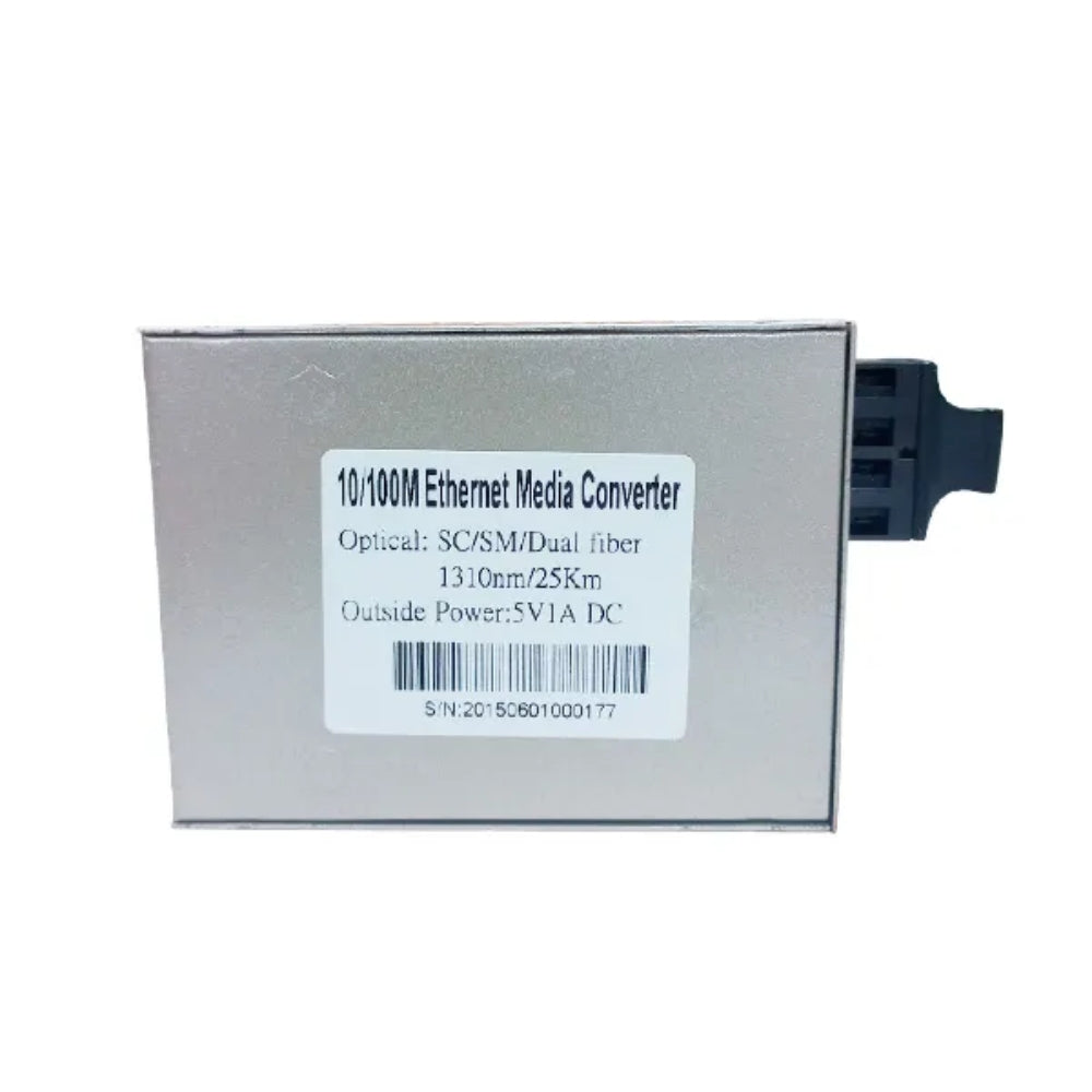 Conversor de Fibra Optica Dimax a Ethernet 10 100 Mbps Conector Duplex SC Monomodo Alcance 25Km con Fuente de Poder 5Vdc 1Amp CONV-SM-901