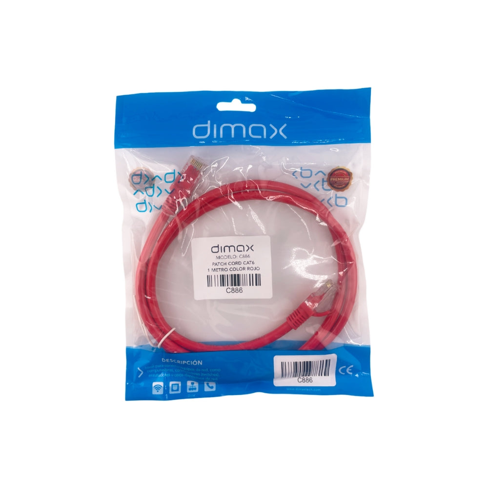 Patch Cord Dimax Cat6 de 1.0 Metro color Rojo C886