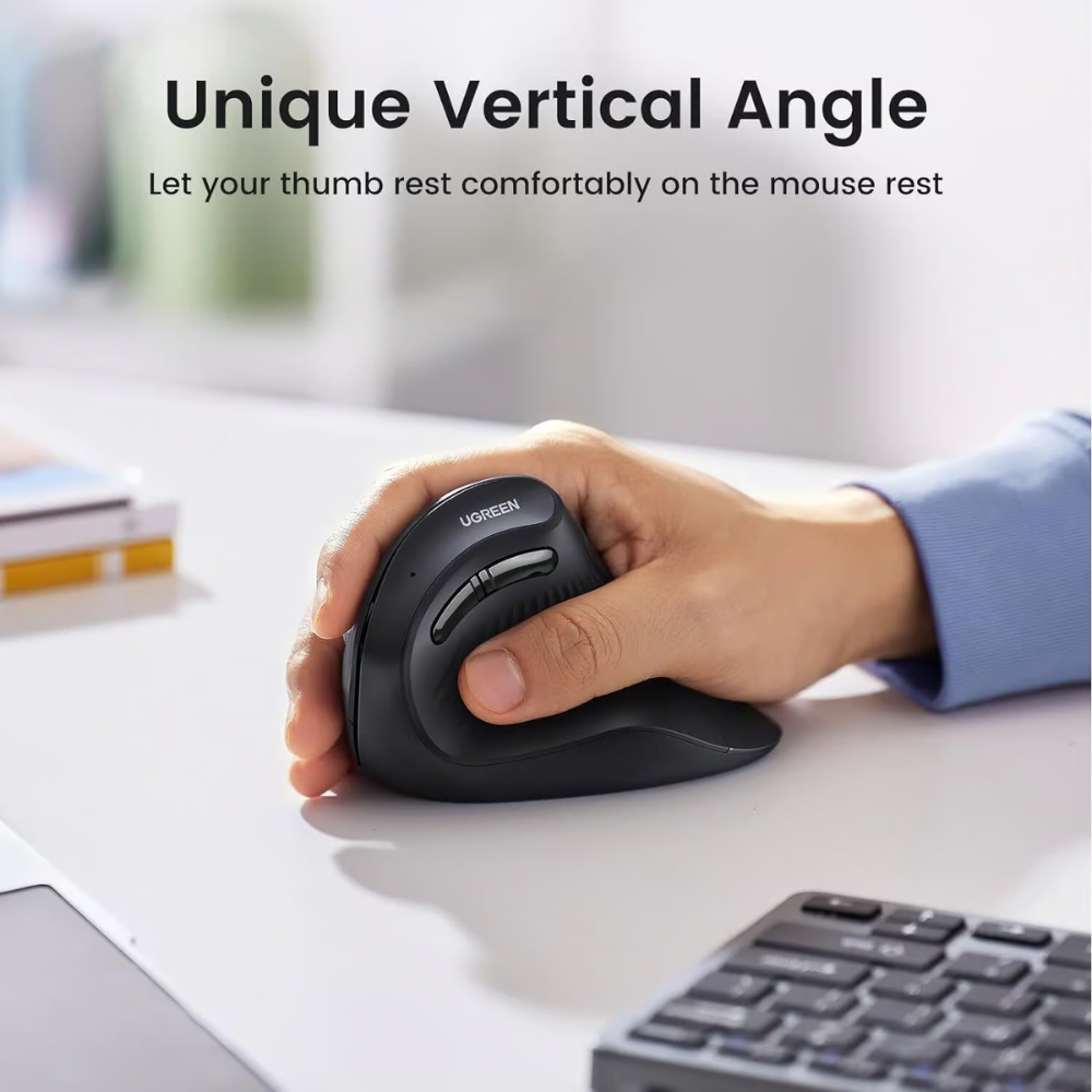 Mouse Ugreen Inalambrico Dual Vertical conecta hasta 3 Dispositivos en Simultaneo Bluetooth 5.0 y USB-A 2.4GHz compatible con Windows MAC Android y Chrome OS hasta 4000 DPI 25444