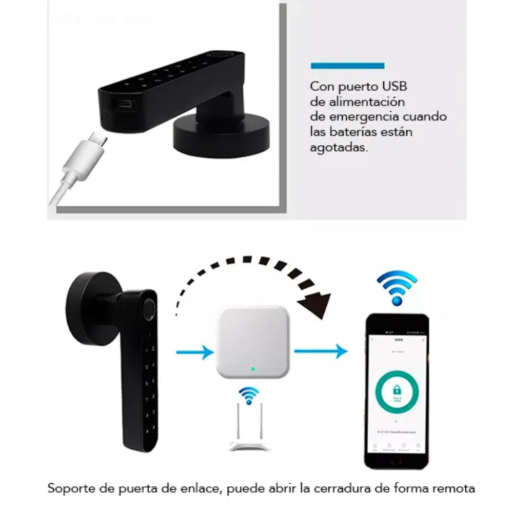 Cerradura Inteligente Dimax Apertura con Huella y Llave Version Bluetooth Alimentacion 4 Pilas AAA color Negro DMS-WD023-B