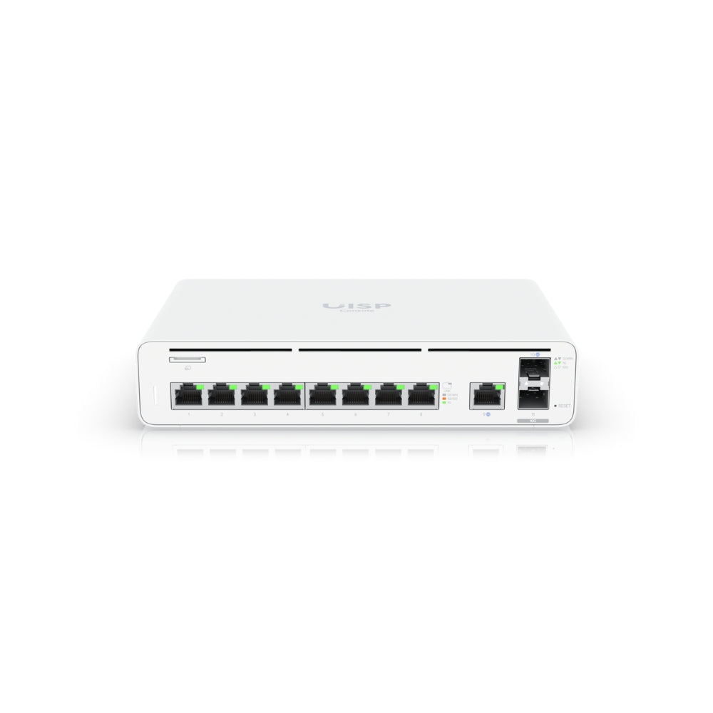 UISP Console Ubiquiti 2xSFP+ 9xEthernet Gigabit Capa 2 Facil Configuracion BT Rack 1U o Montaje de Pared Aplicacion UISP Mobile UB-UISP-CONSOLE