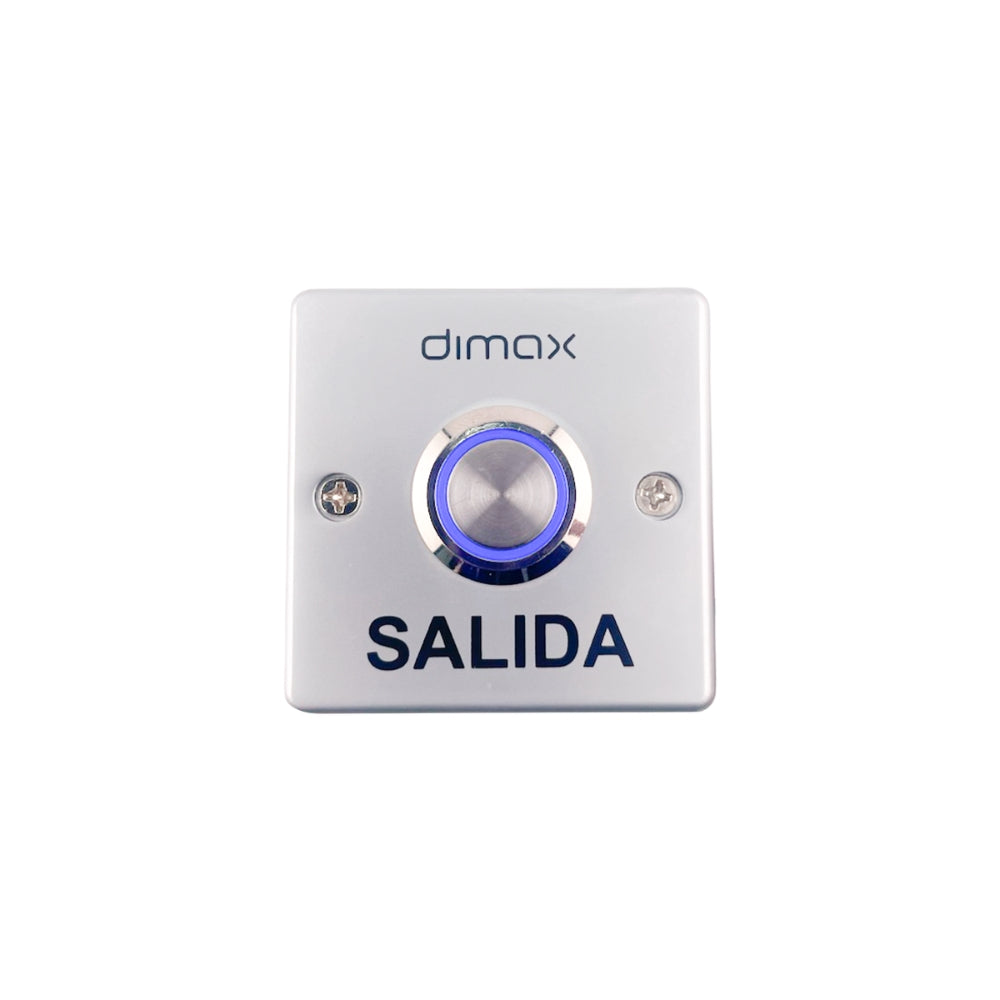 Boton de Salida Dimax de Aleacion de Zinc Contacto NO COM LED Azul Voltaje 12Vdc No Incluye Caja C787