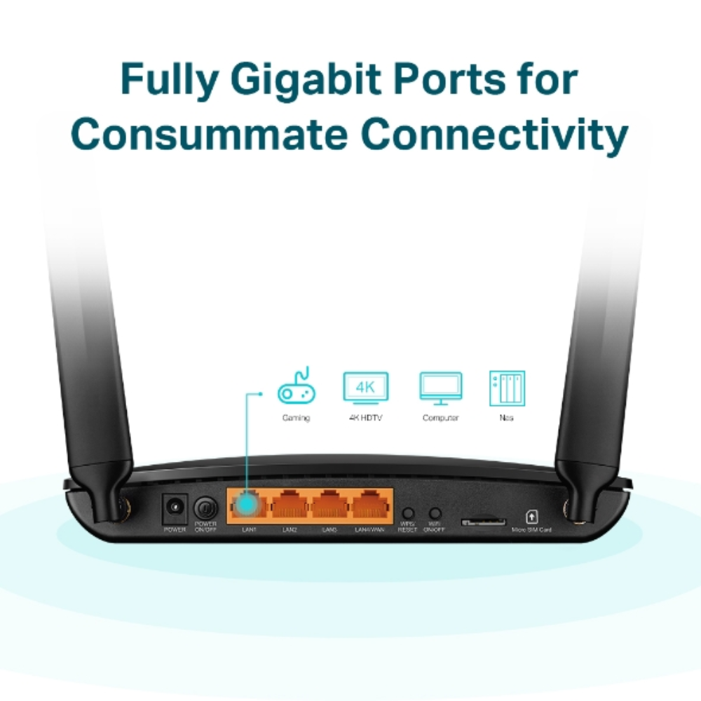 Router TP-Link Inalambrico AC1200 4G LTE 2 Antenas 5dBi Doble Banda 1xSIM 4G 1xWAN 3xLAN ARCHER MR600