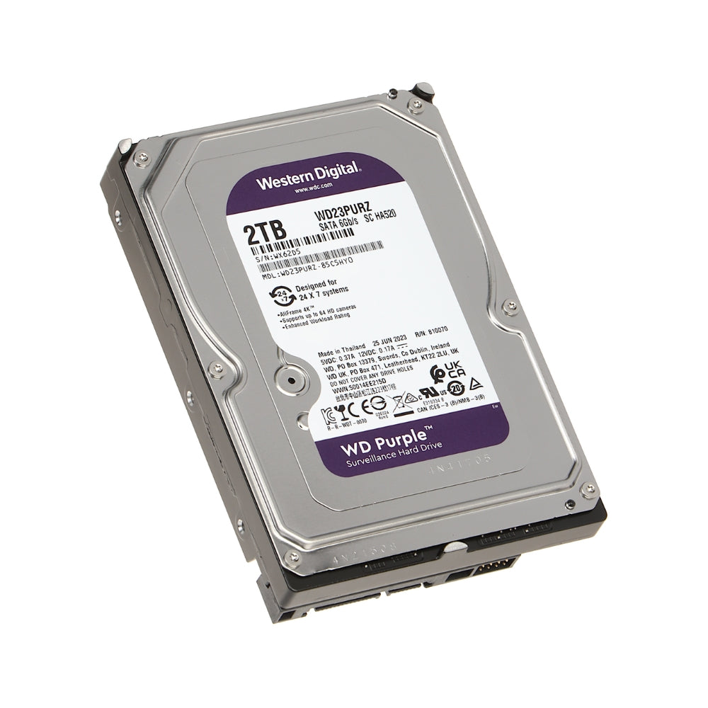 Disco Duro Western Digital Purpura 2TB 5400RPM Sata 6Gbps 3.5" Trabajo 24/7 para Video Vigilancia WD23PURZ