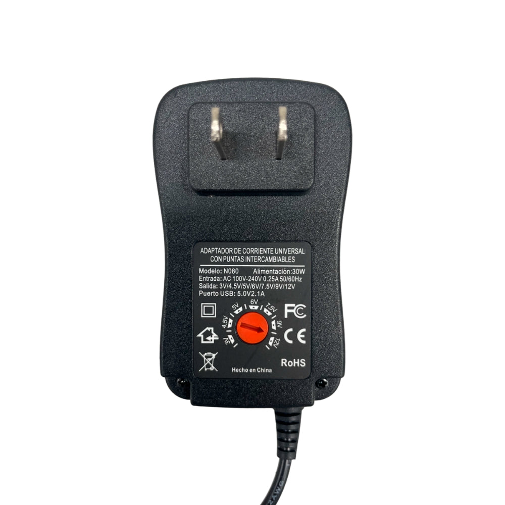 Cargador de Corriente Dimax Universal 12Vdc 30Watts con 8 Conectores de Salida N080