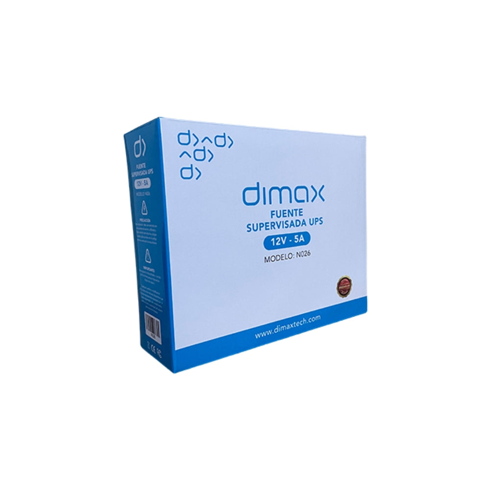 Fuente Supervisada Dimax 12Vdc 5Amp con 4 Salidas para Camaras Caja Metalica Fusible General y por Canal incluye Bateria 12Vdc 7Amp N026