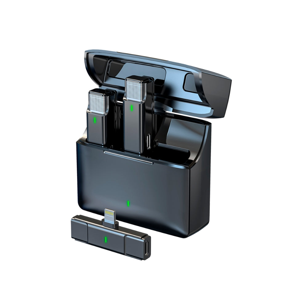 Microfono Dimax Inalambrico Doble con Receptor puerto Lightning Bateria hasta 6 Horas Estuche Puerto USB-C V382