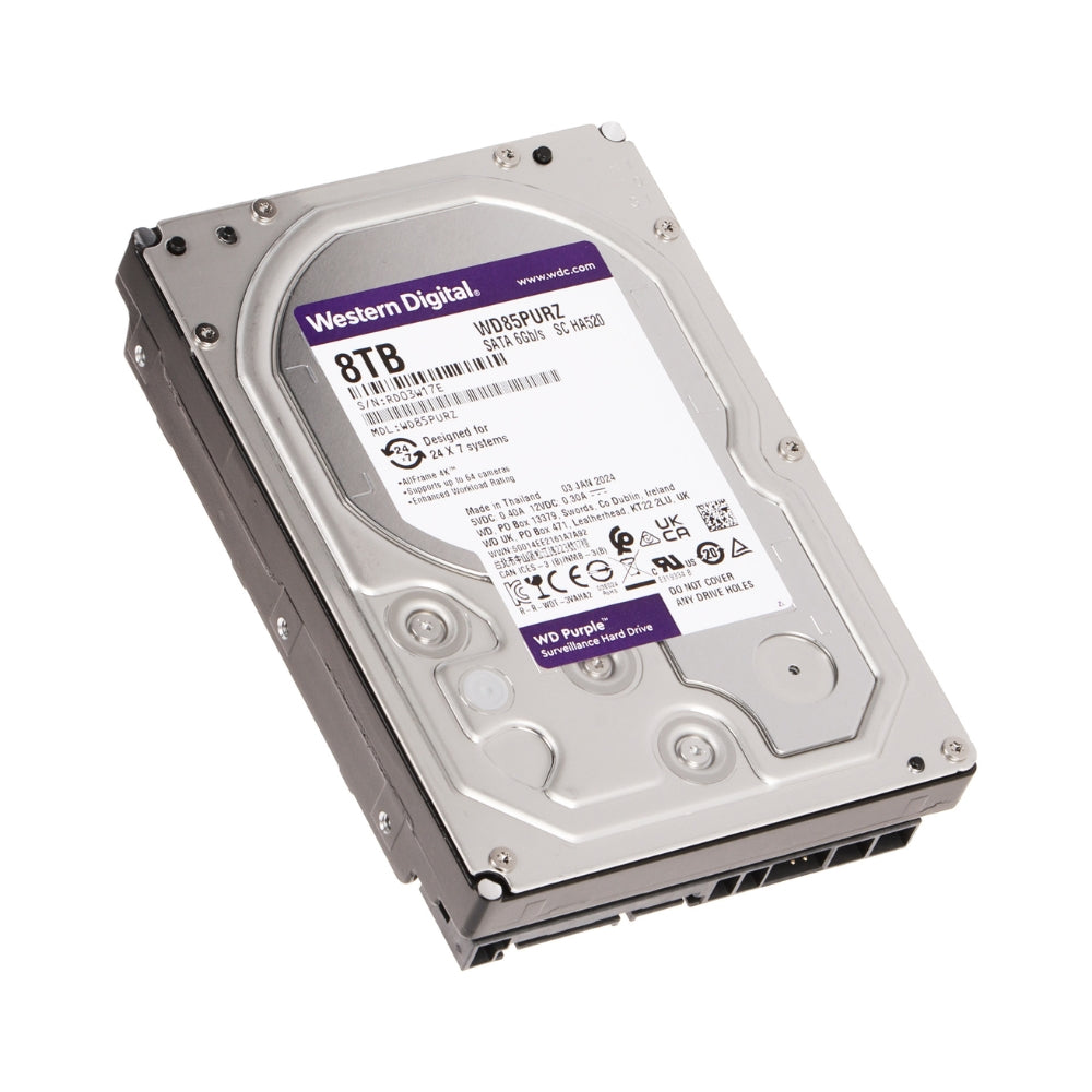 Disco Duro Western Digital Purpura 8TB 5400RPM Sata 6GB/s 3.5" Trabajo 24/7 para Video Vigilancia WD85PURZ