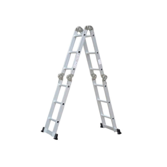 Escalera Dimax Multifuncional 4x3 hasta 3.46M 12 Peldaños Pie de Goma Antideslizante Bisagras Seguras Peso Maximo 120Kg N096