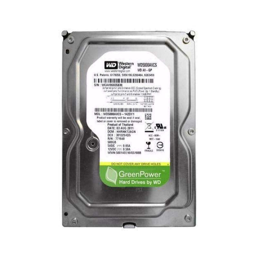 Disco Duro Western Digital Verde 500GB 5400RPM Sata III 3.5" Trabajo 24/7 Cache 16MB para Video Vigilancia Reacondicionado WD5000AVCS
