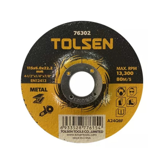 Disco de Desbaste Tolsen 4.5" 115x6.0x22.2mm para Metal Maximo 13,300 RPM 76302