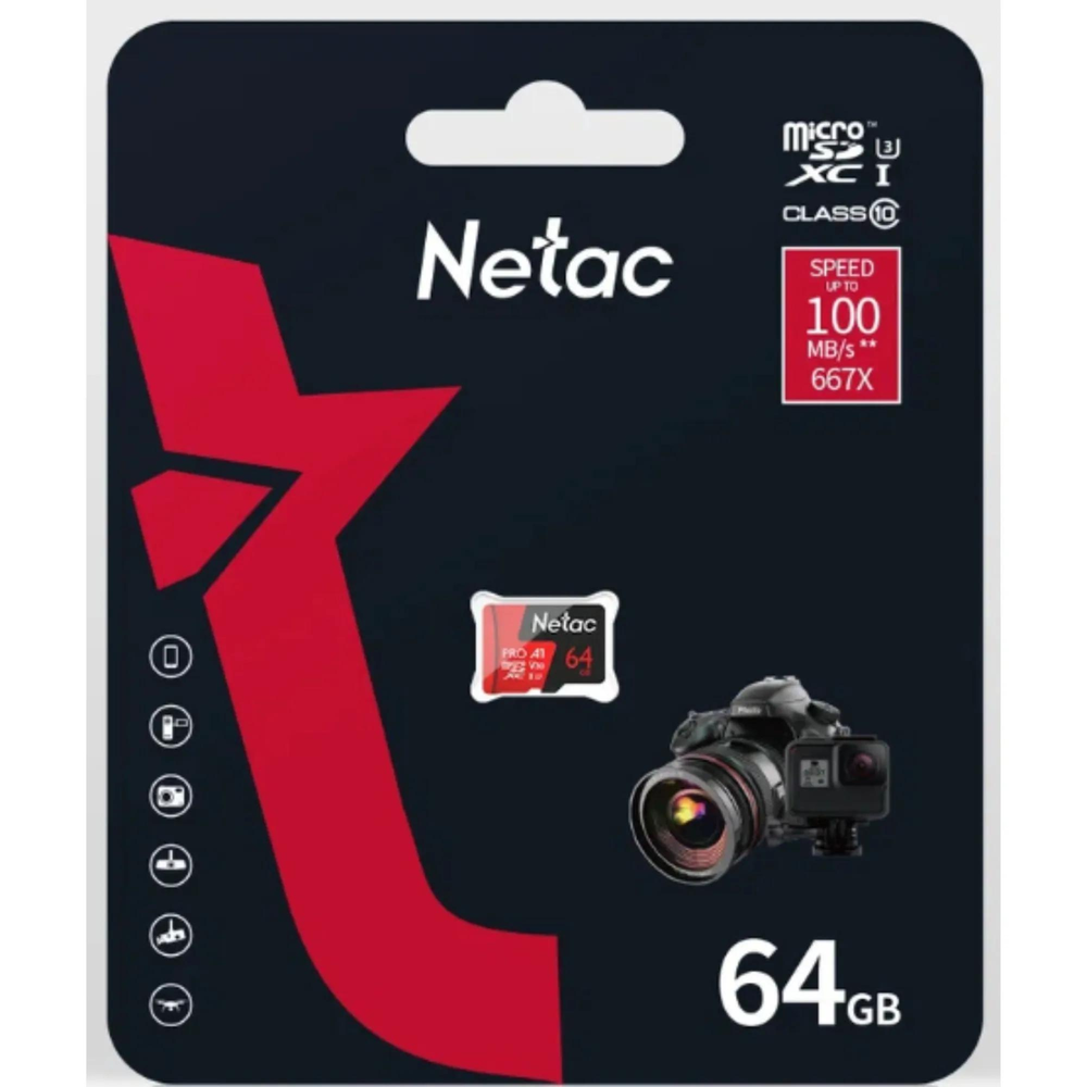 Memoria Micro SD Netac 64GB Extreme Pro SDXC V30 A1 Clase 10 hasta 100MBps NT02P500PRO-64G-S
