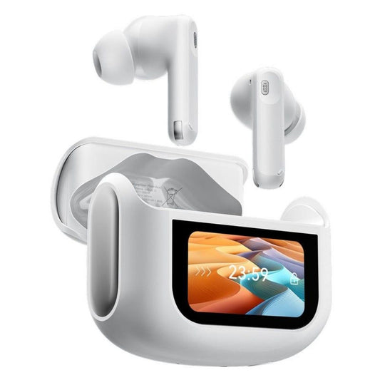 Audifonos Blackview Inalambricos Bluetooth 5.4 Autonomia hasta 5 horas y 28 horas con el estuche Estuche de Carga con Pantalla color Blanco AIRBUDS 12-WH