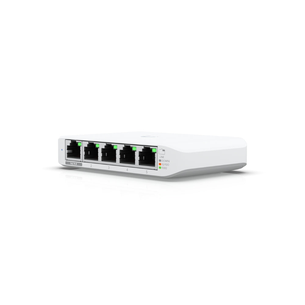 Switch Ubiquiti Flex 5xGigabit 1xPuerto AT/PoE Switching 10Gbps Consumo Total 46Watts Capa 2 UB-USW-Flex-MINI