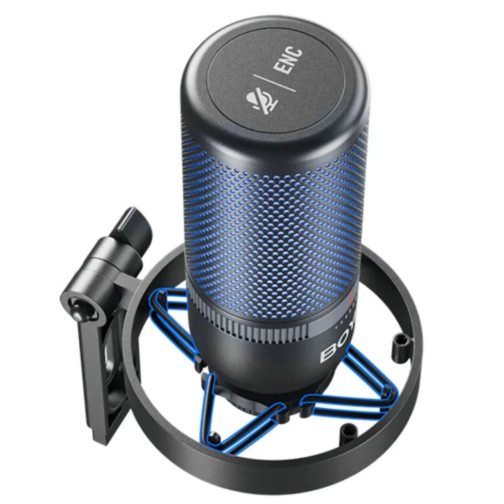 Microfono USB de Condensador Boya con Iluminacion RGB 3 Efectos Calidad HiFi 48KHz/24bits Cancelacion de Ruido con un Toque 3 Patrones Polares Monitoreo TRS 3.5mm BOYA K3-02