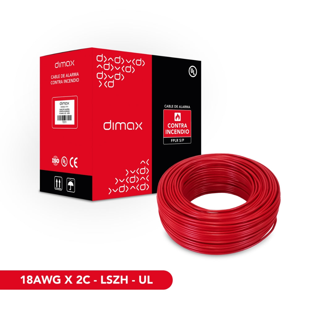 Cable Contra incendio Dimax 18AWGX2C-LSZH Rollo de 305metros color Rojo Certificacion UL T011