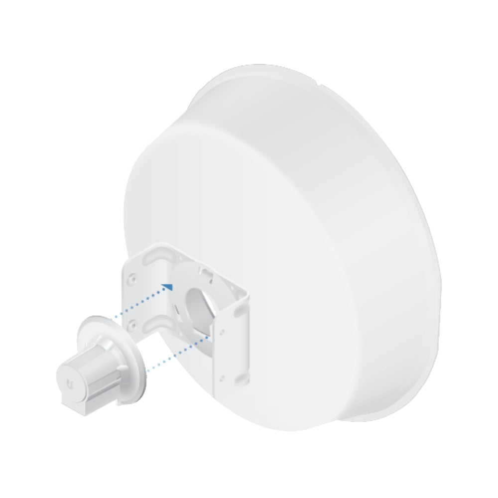 Powerbeam Ubiquiti AC Frecuencia 5GHz Antena 22dBi Potencia 25dBm 450Mbps Alcance 20+Km 1xEthernet Gigabit Kit de Montaje Inyector PoE Incluido UB-PBE-5AC-300-ISO