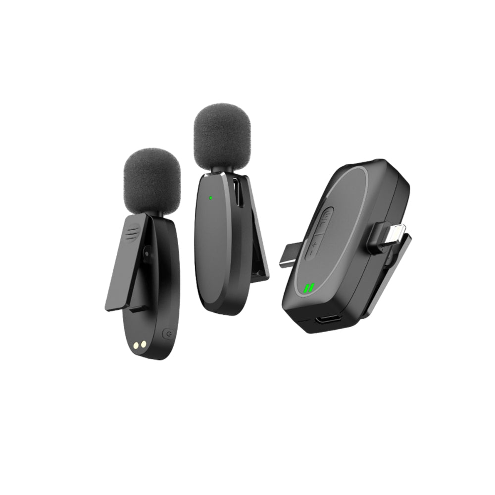 Microfono Dimax Inalambrico Doble con Receptor Triple puerto Lightning USB-C y Aux Bateria hasta 6 Horas Estuche Puerto USB-C V383