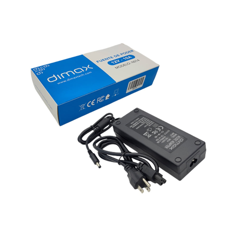 Fuente de Poder Dimax Salida 12Vdc 10Amp Soporta Camara Chapa y Control de Acceso N014