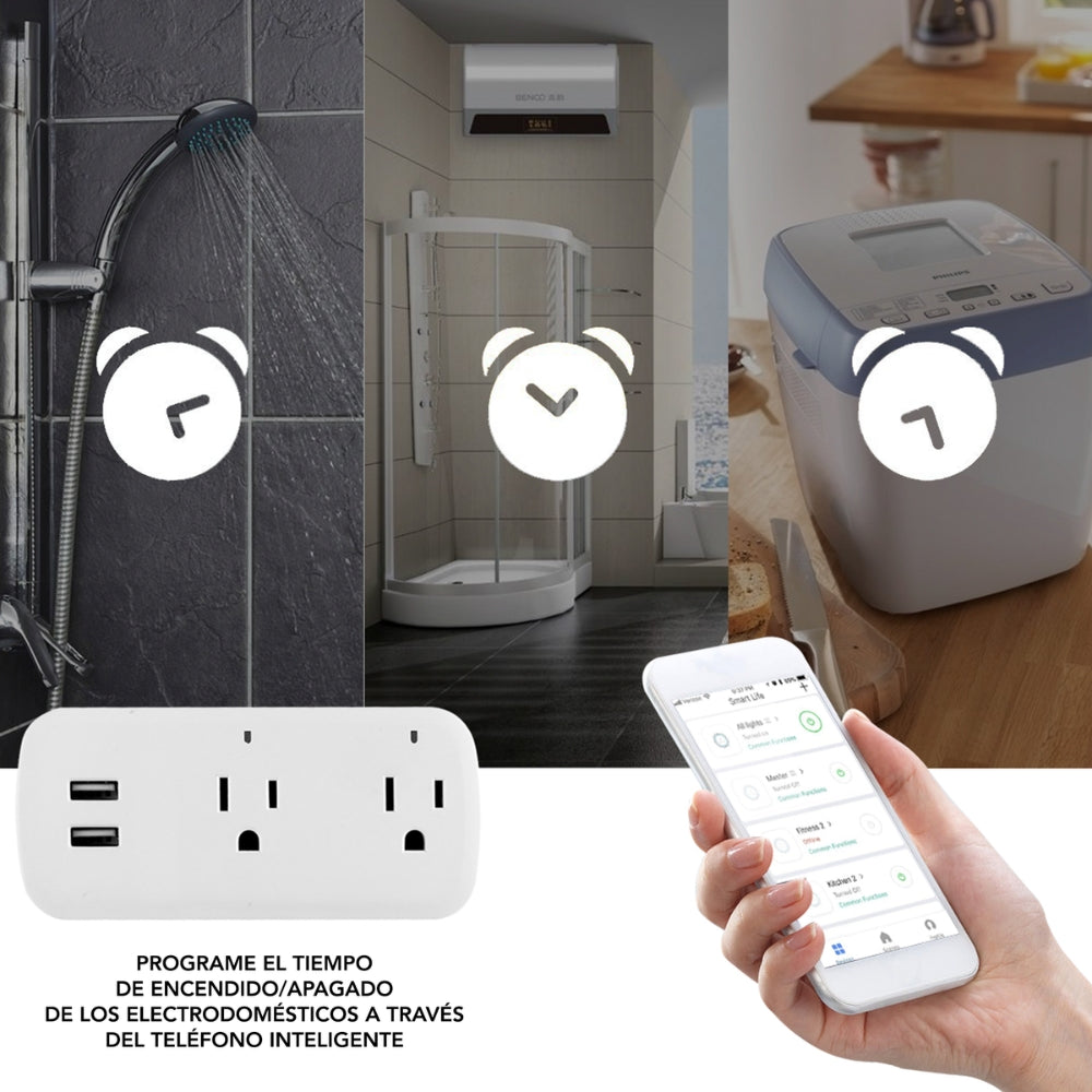 Enchufe Dimax Smart Doble Maximo 15Amp + 2 USB WiFi Control por Voz Alexa y Google Alcance hasta 40 metros S102