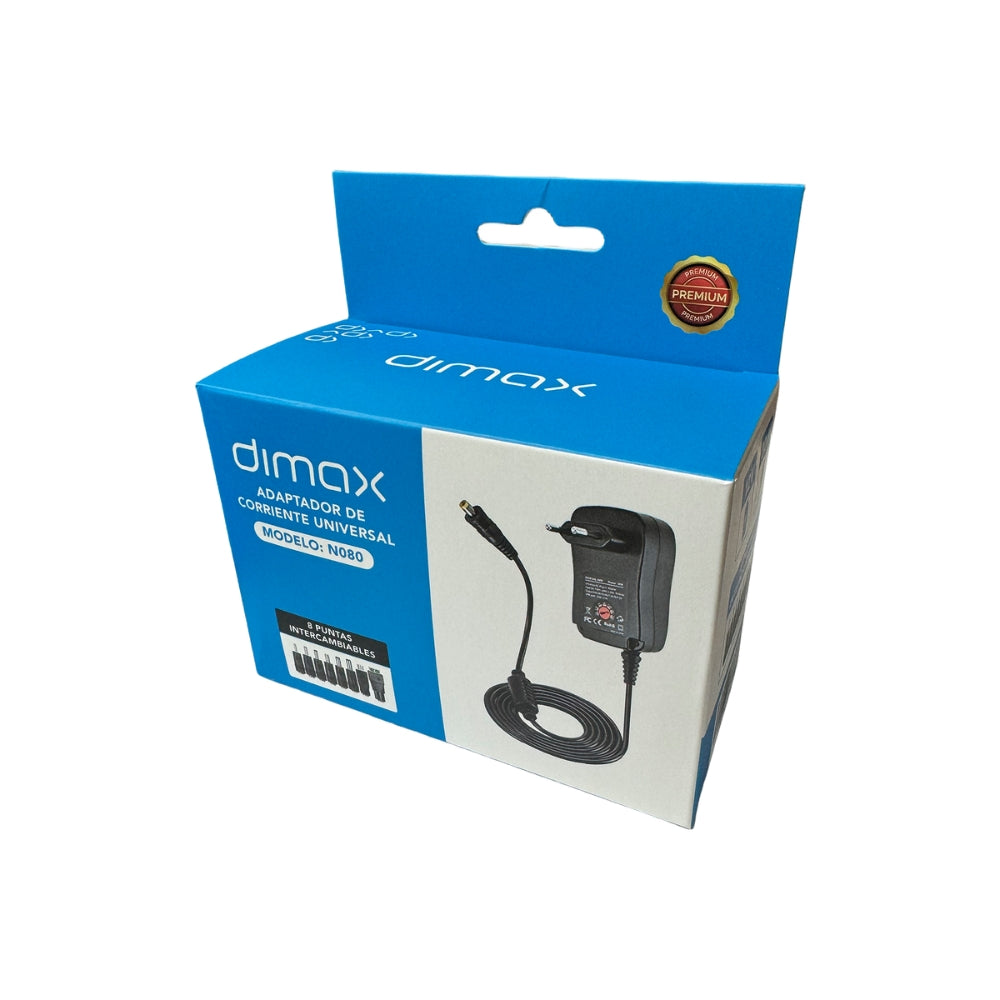Cargador de Corriente Dimax Universal 12Vdc 30Watts con 8 Conectores de Salida N080