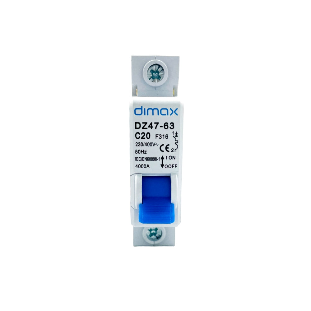 Disyuntor Electrico Dimax Unipolar de 20Amp GB10963 IEC898 BS3871 f316