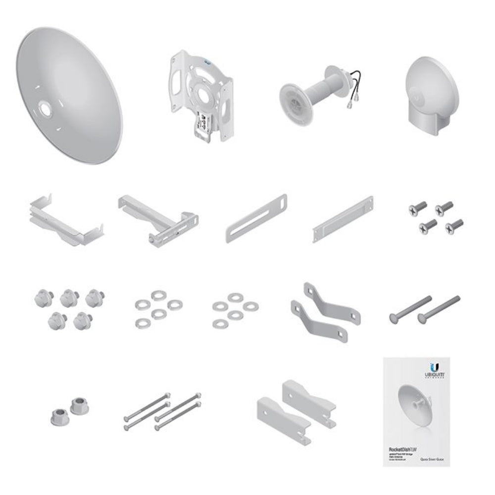 Rocket Dish Ubiquiti 30dBi Airmax 5GHz Antena Parabolica para UB-ROCKETM5 MiMo 2x2 Incluye Jumpers Kit de Instalacion F/B Ratio 30dB Xpol ISO 35dB UB-RD-5G30