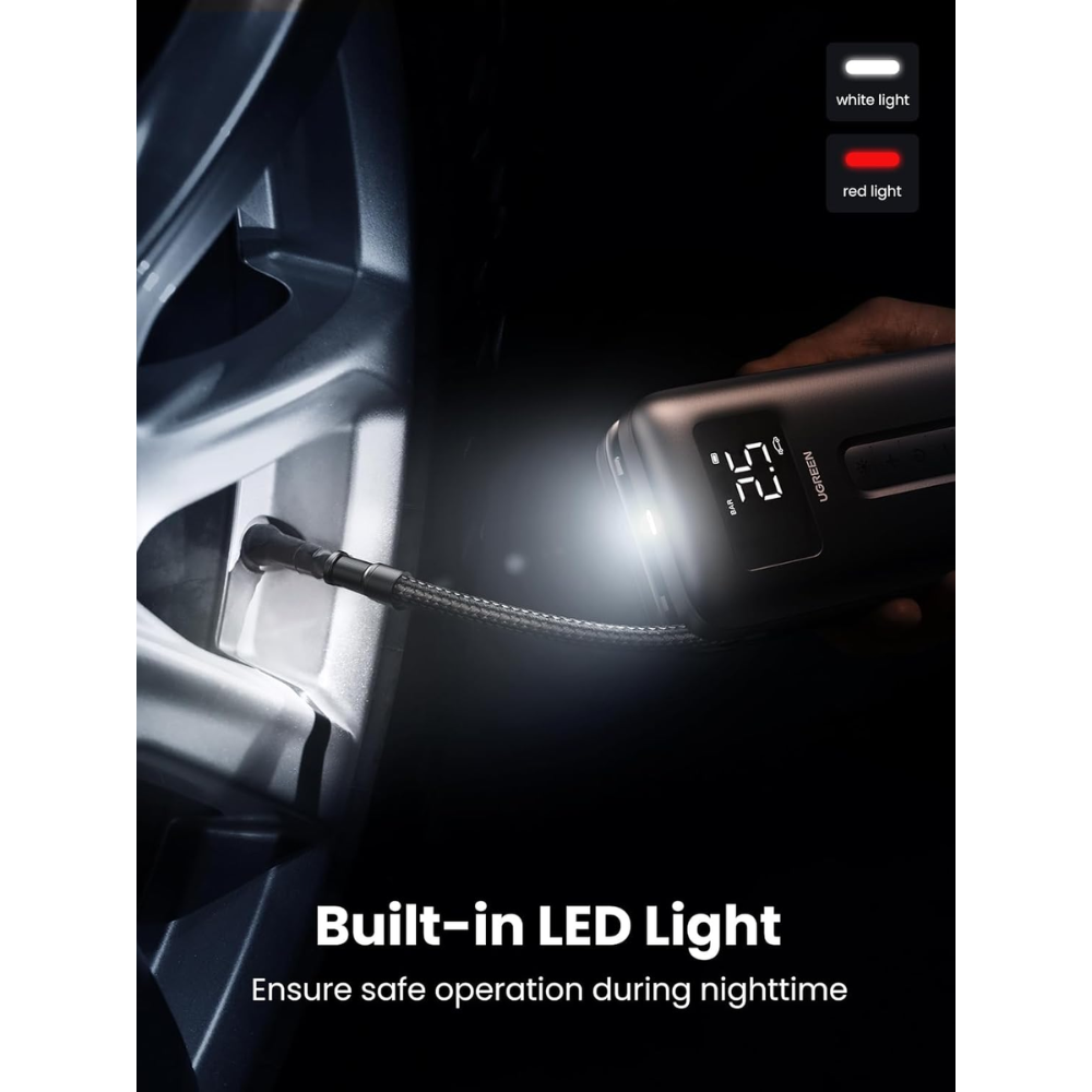 Compresor de Aire Ugreen Portatil hasta 150PSI Luz ED Apagado Inteligente con Proteccion de SobreCarga y Calentamiento 15951