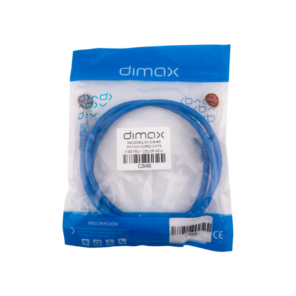 Patch Cord Dimax Cat6 de 1.0 Metro color Azul C846