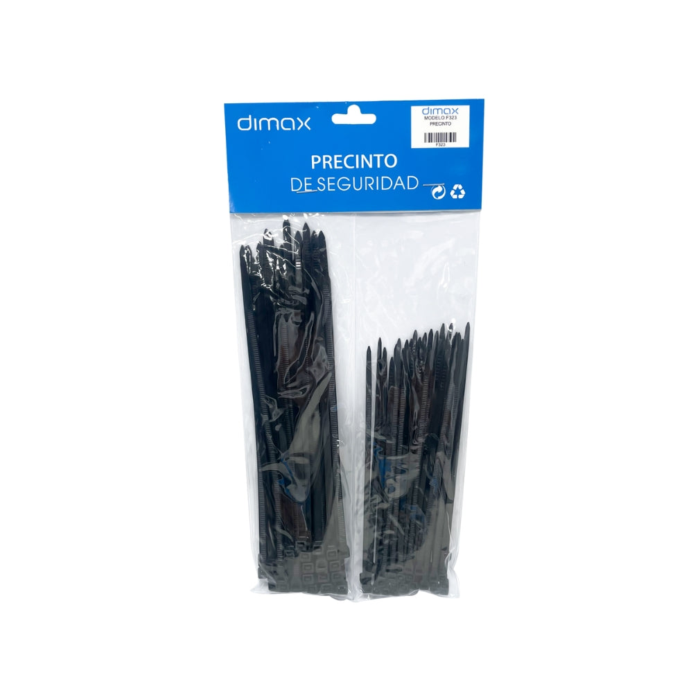 Pack de Precintos Dimax de Plastico 50 piezas de 15cm y 50 piezas de 20cm color Negro F323