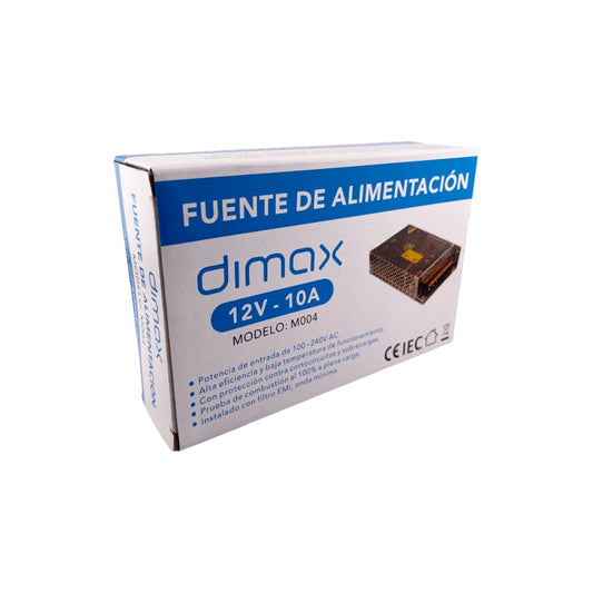 Fuente de Poder Dimax Tipo Rejilla Salida 12Vdc 10Amp Bornera de Conexion General Soporta Camara Chapa y Control de Acceso M004