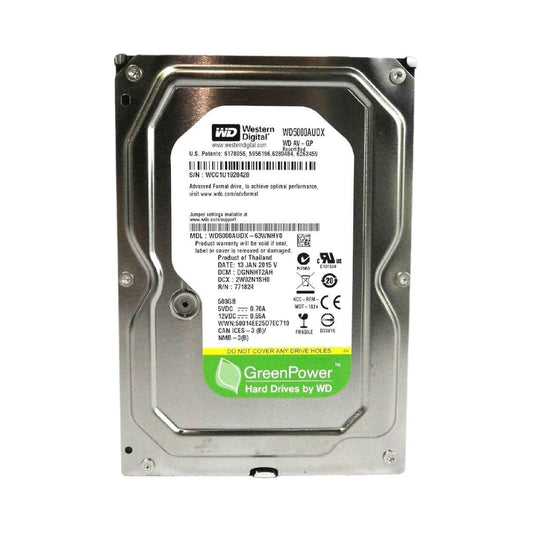 Disco Duro Western Digital Verde 500GB 5400RPM Sata 6Gbps 3.5" para Video Vigilancia Reacondicionado WD5000AUDX