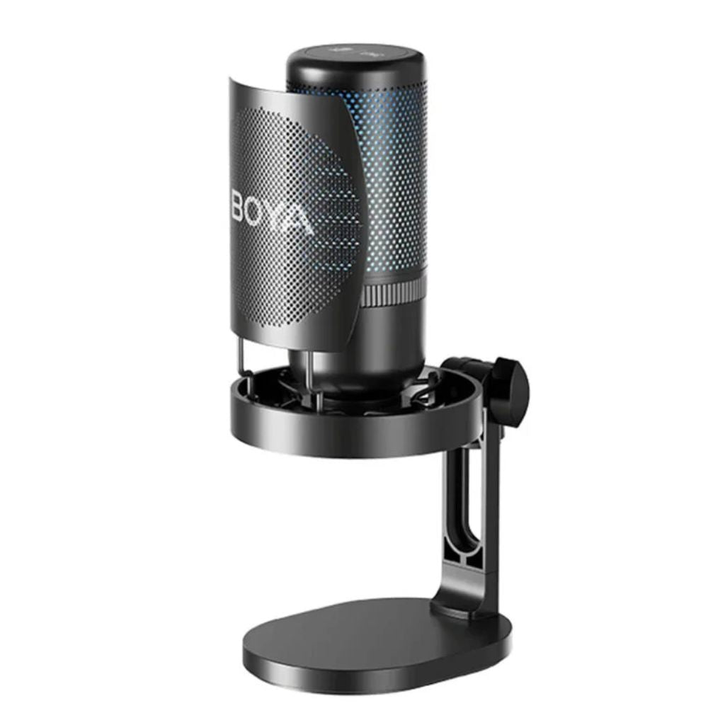 Microfono USB de Condensador Boya con Iluminacion RGB 3 Efectos Calidad HiFi 48KHz/24bits Cancelacion de Ruido con un Toque 3 Patrones Polares Monitoreo TRS 3.5mm BOYA K3-02