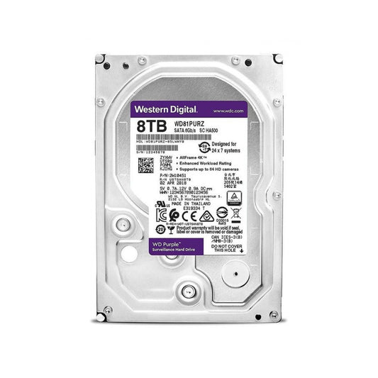 Disco Duro Western Digital Purpura 8TB 5400RPM Sata 6GB/s 3.5" Trabajo 24/7 para Video Vigilancia WD84PURZ