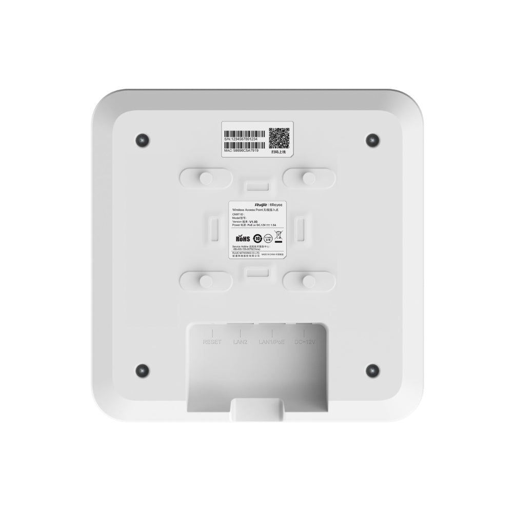 Access Point Ruijie WiFi6 AX1800 Doble Banda 2.4 y 5GHz 802.11AX 802.11AC 2xGE Soporta 500 Usuarios No Incluye PoE RG-RAP2260(G)
