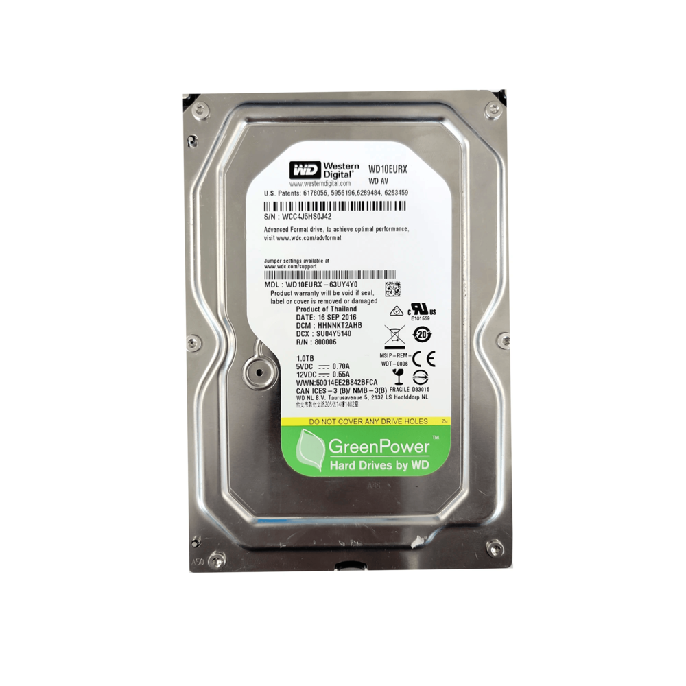 Disco Duro Western Digital Verde 1TB 5400RPM Sata 6Gbps 3.5" para Video Vigilancia Reacondicionado WD10EURX