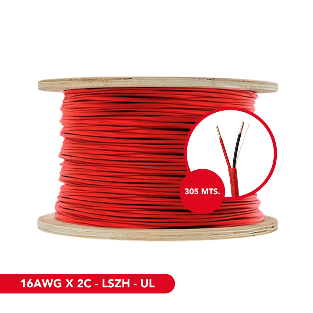 Cable Contra incendio Dimax 16AWGX2C-LSZH Rollo de 305metros color Rojo Certificacion UL T010