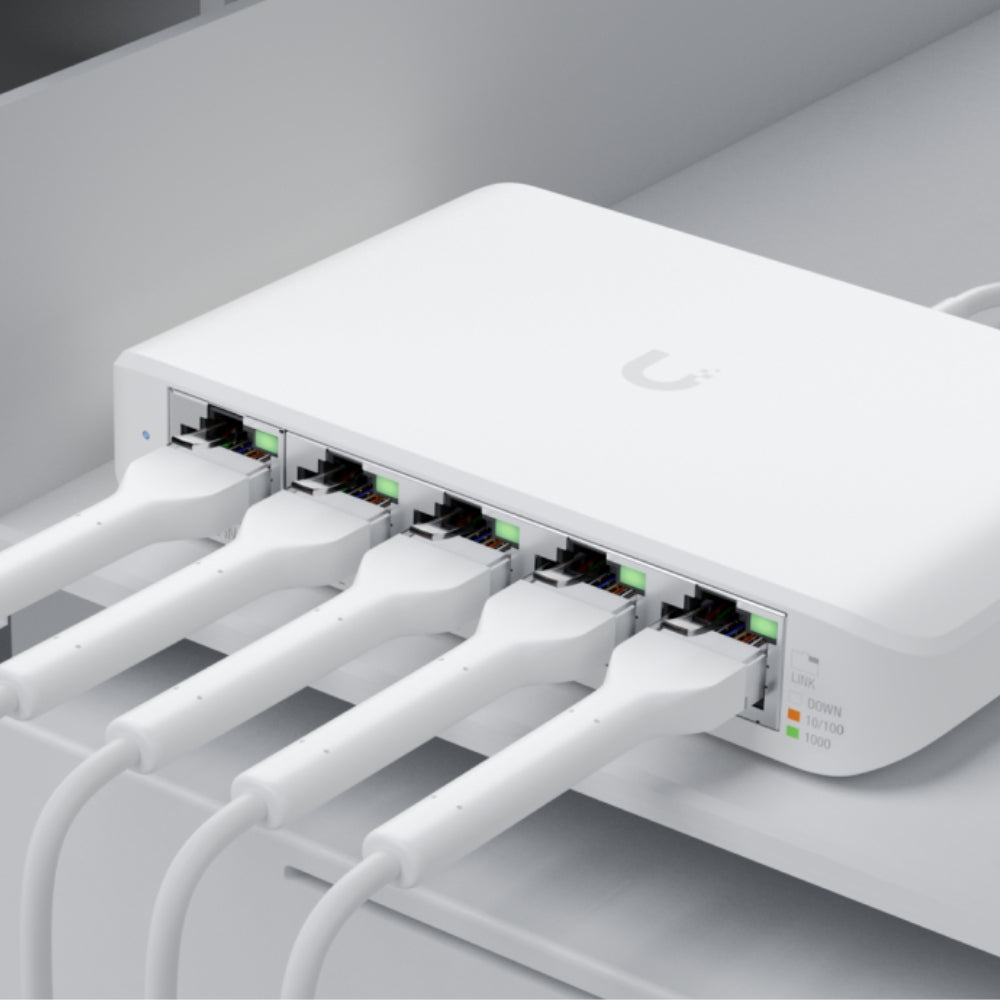 Switch Ubiquiti Flex 5xGigabit 1xPuerto AT/PoE Switching 10Gbps Consumo Total 46Watts Capa 2 UB-USW-Flex-MINI