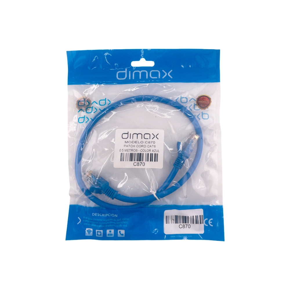 Patch Cord Dimax Cat6 de 0.5 Metros color Azul C870